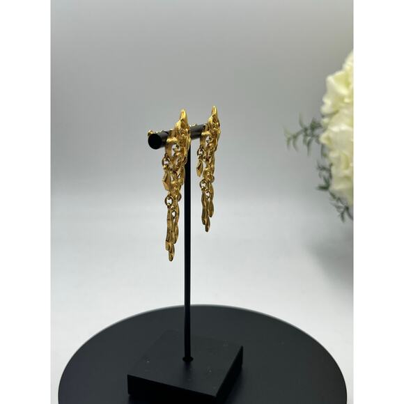 Monet Vintage High Shine Gold Plated Gold Chandelier Dangles Pierced Earrings - Picture 4 of 10